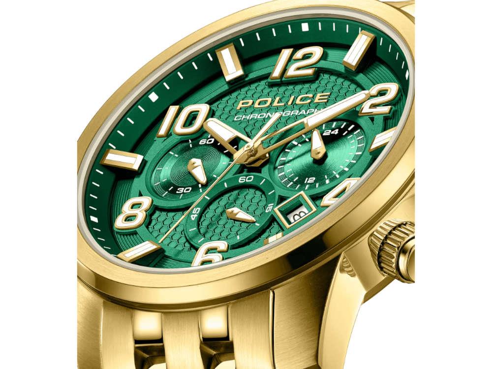Police Belem Quartz Watch, PVD Gold, 43 mm, Green, PEWGI0000304