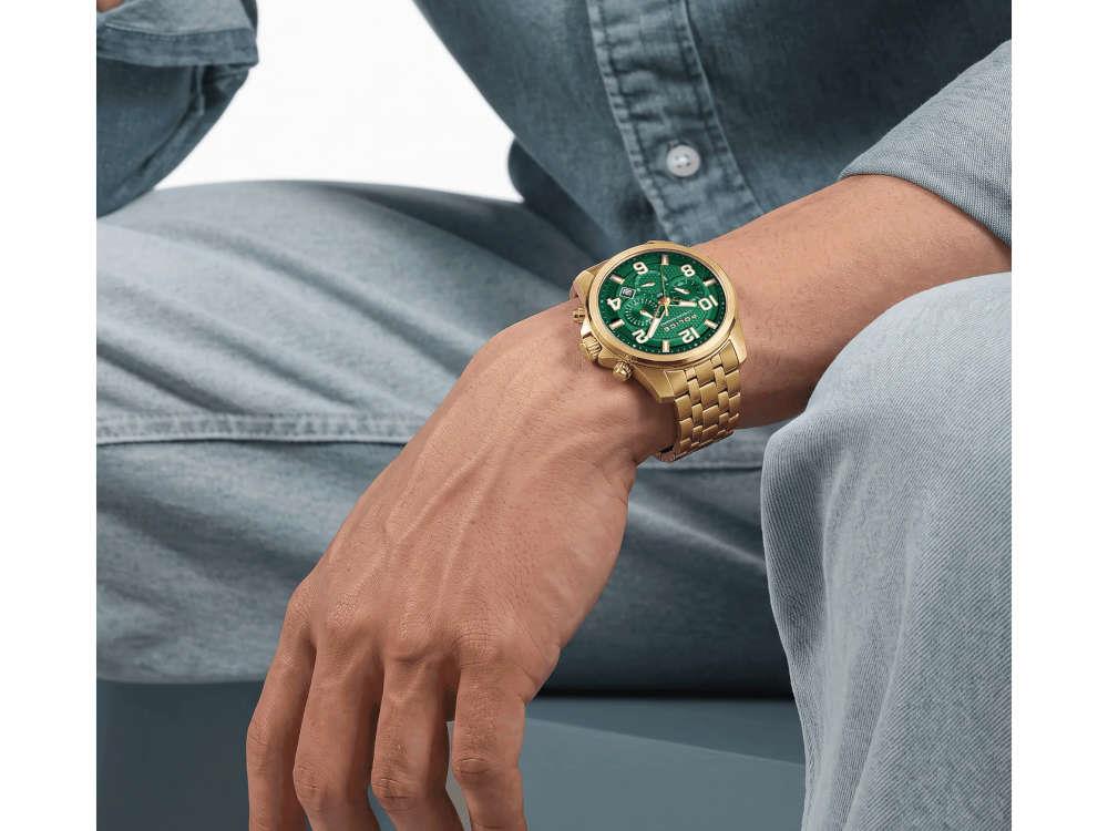 Police Belem Quartz Watch, PVD Gold, 43 mm, Green, PEWGI0000304