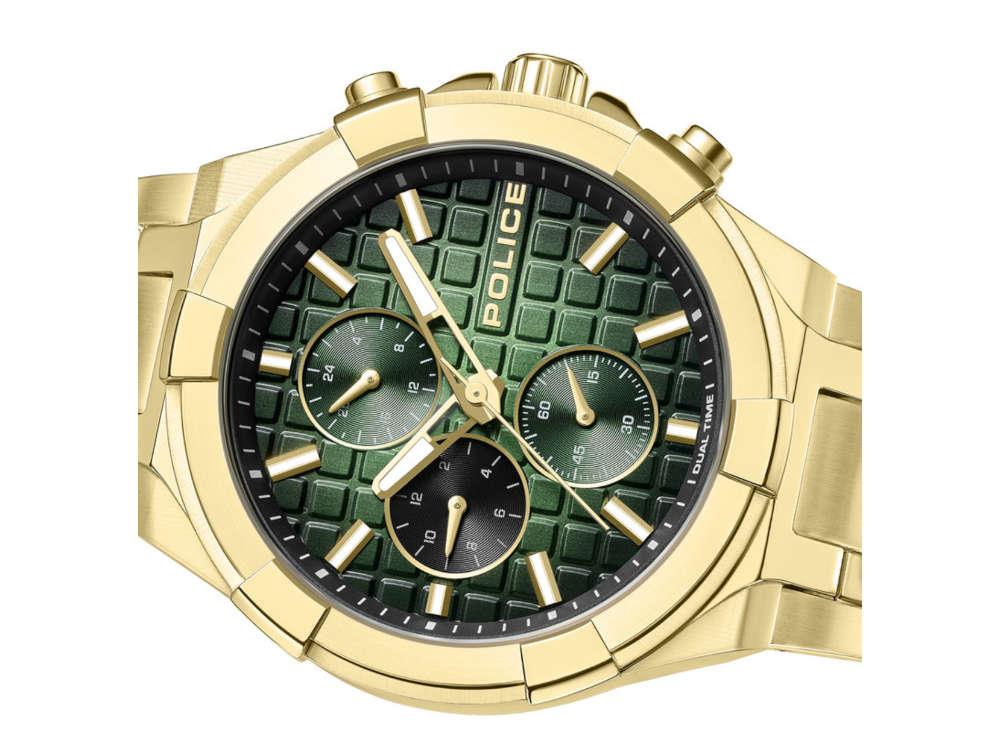 Police Guardian Quartz Watch, PVD Gold, 42 mm, Green, PEWGK0082003
