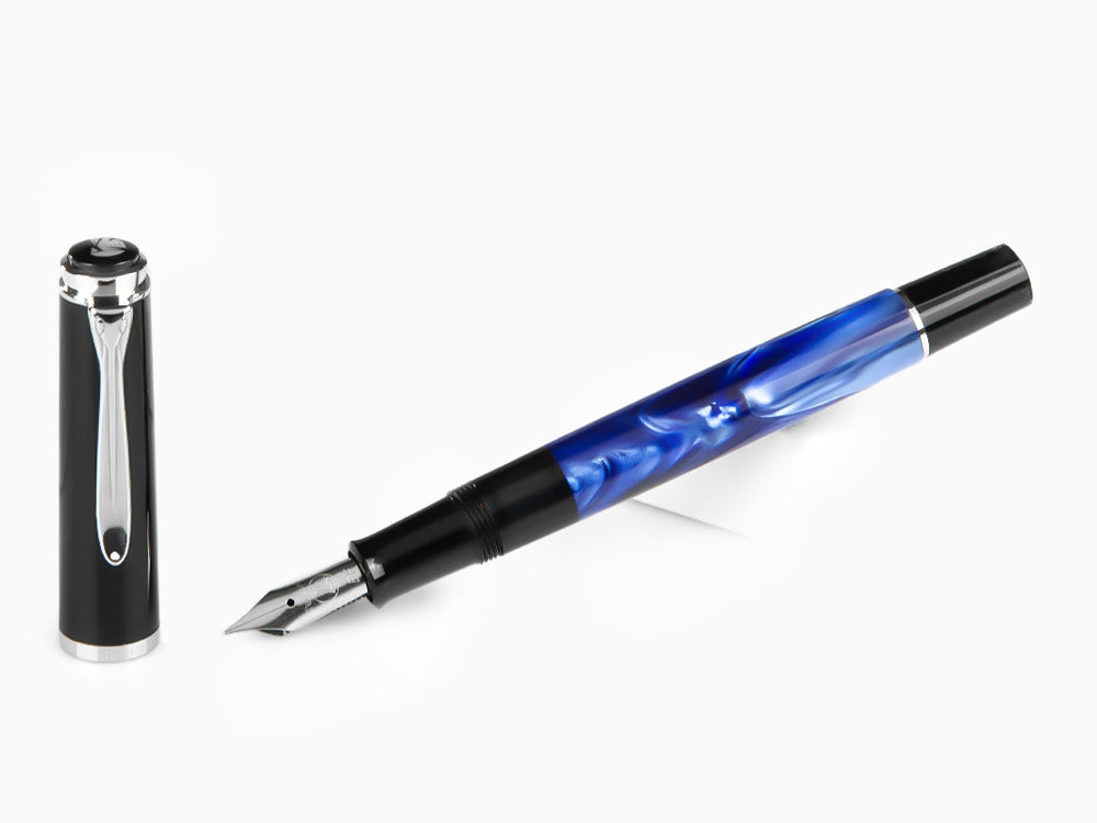 Pelikan Classic M205 Fountain Pen, Blue Marble, Chrome trim, 801973