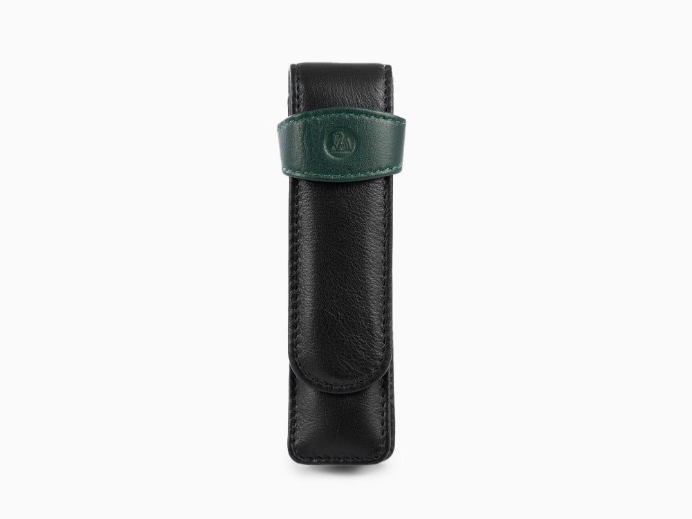 Pelikan 2 Pen Case, Leather, Black-Green, Soft, Flap tuck, 923722
