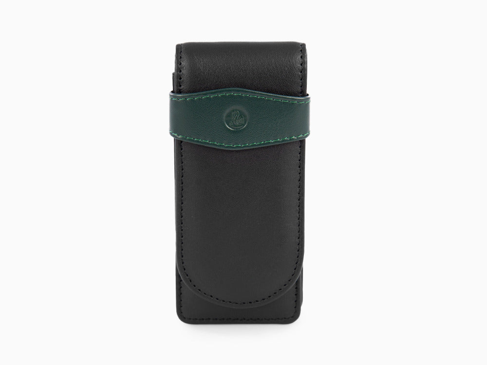 Pelikan 3 Pen Case, Leather, Black-Green, Soft, Flap tuck, 924092