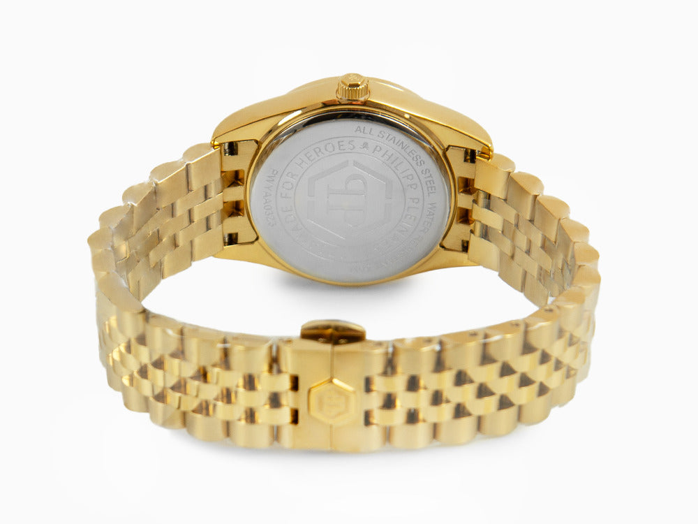 Philipp Plein Date Superlative Quartz Watch, PVD Gold, White, 34 mm, PWYAA0323