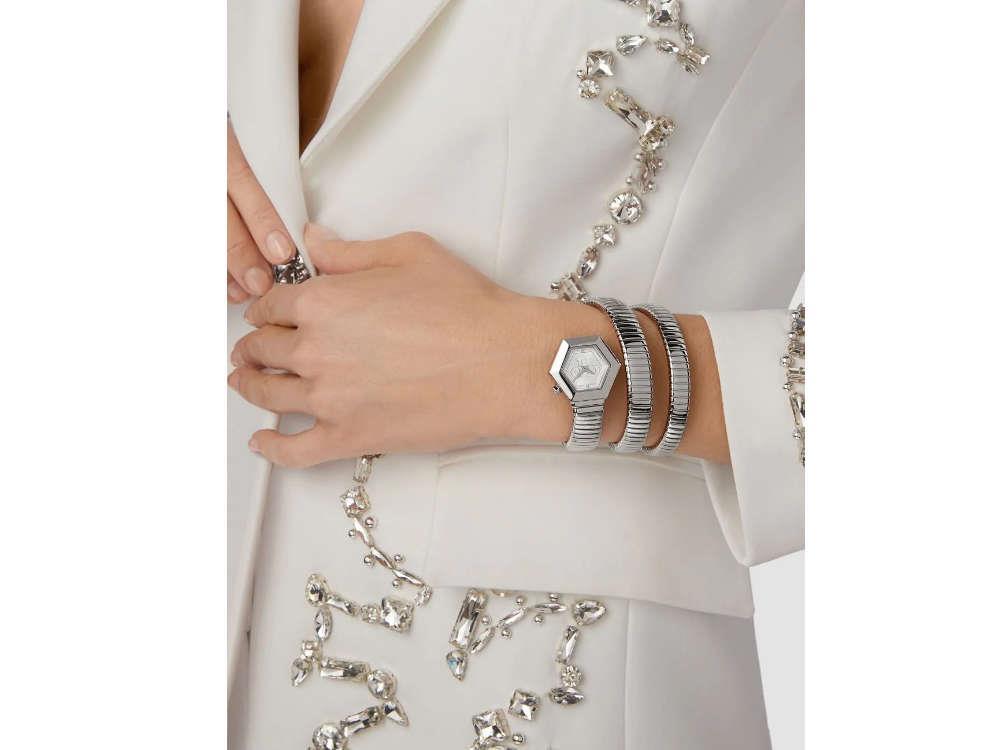 Philipp Plein Snake Hexagon Quartz Watch, Silver, 28 mm, PWZAA0123