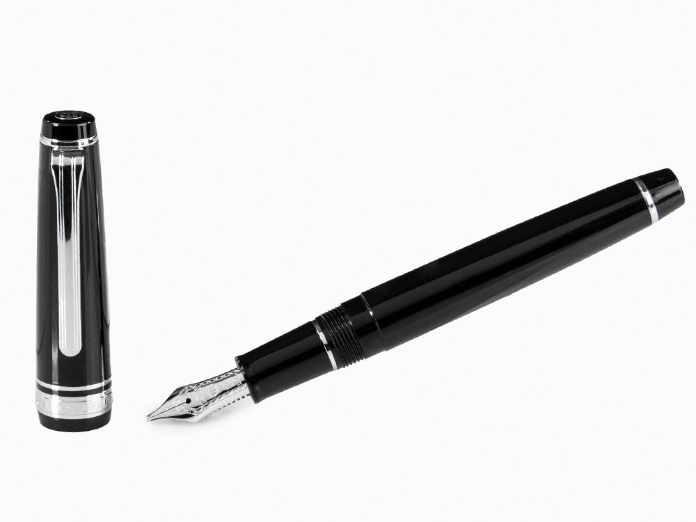 Sailor Professional Gear Slim Silver Fountain Pen, Black, Rhodium trim