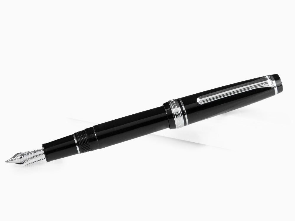 Sailor Professional Gear Slim Silver Fountain Pen, Black, Rhodium trim