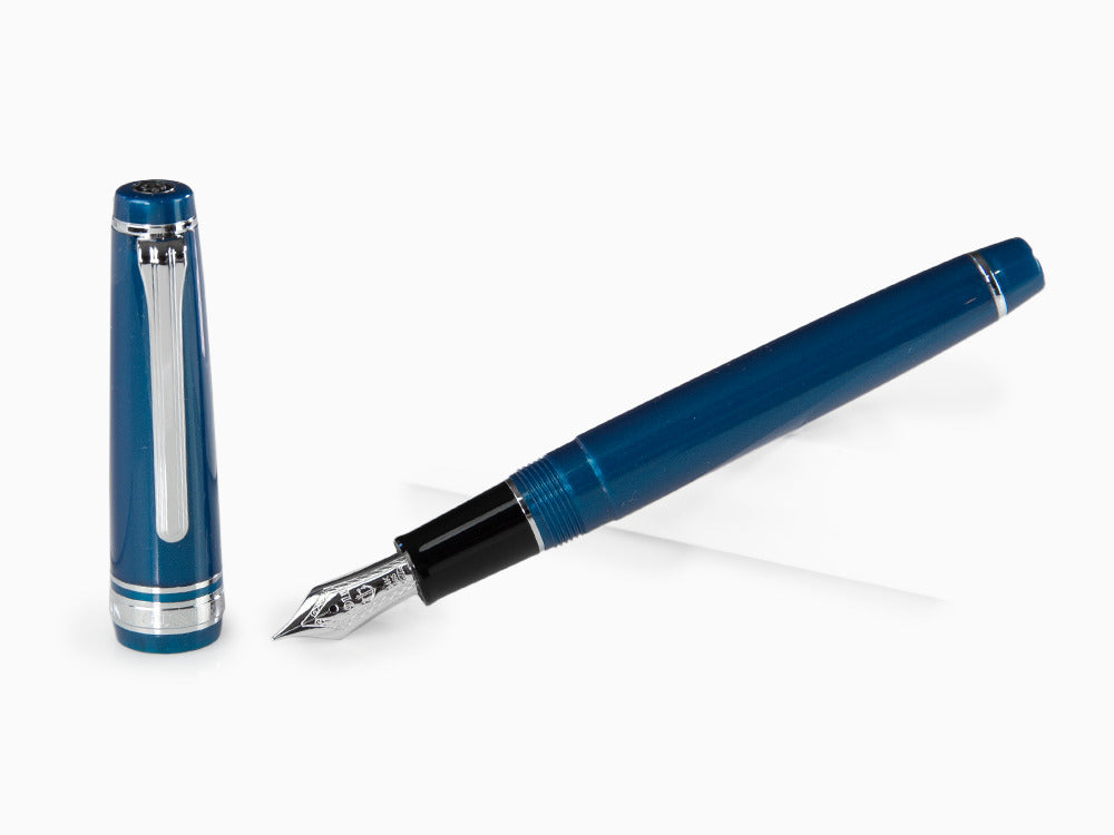 Sailor Professional Gear Slim Silver Fountain Pen, Metallic Blue