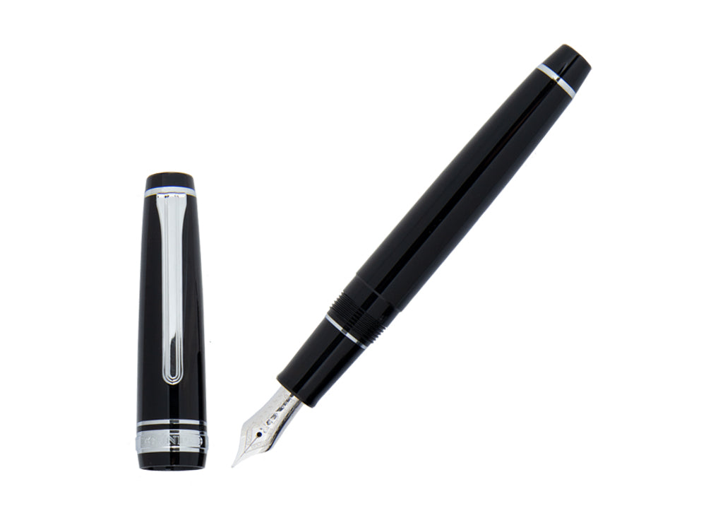 Sailor Professional Gear Slim Silver Fountain Pen, Black, Rhodium trim