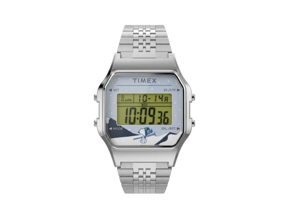 Timex T80 Peanuts Quartz Watch, Brass, Blue, 34 mm, TW2Y76700