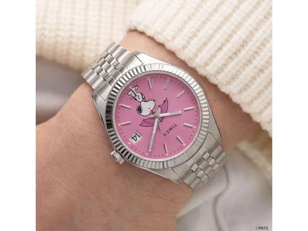 Timex Legacy Peanuts Snoopy Umbrella Quartz Watch, Pink, 34 mm, TW2Y85500