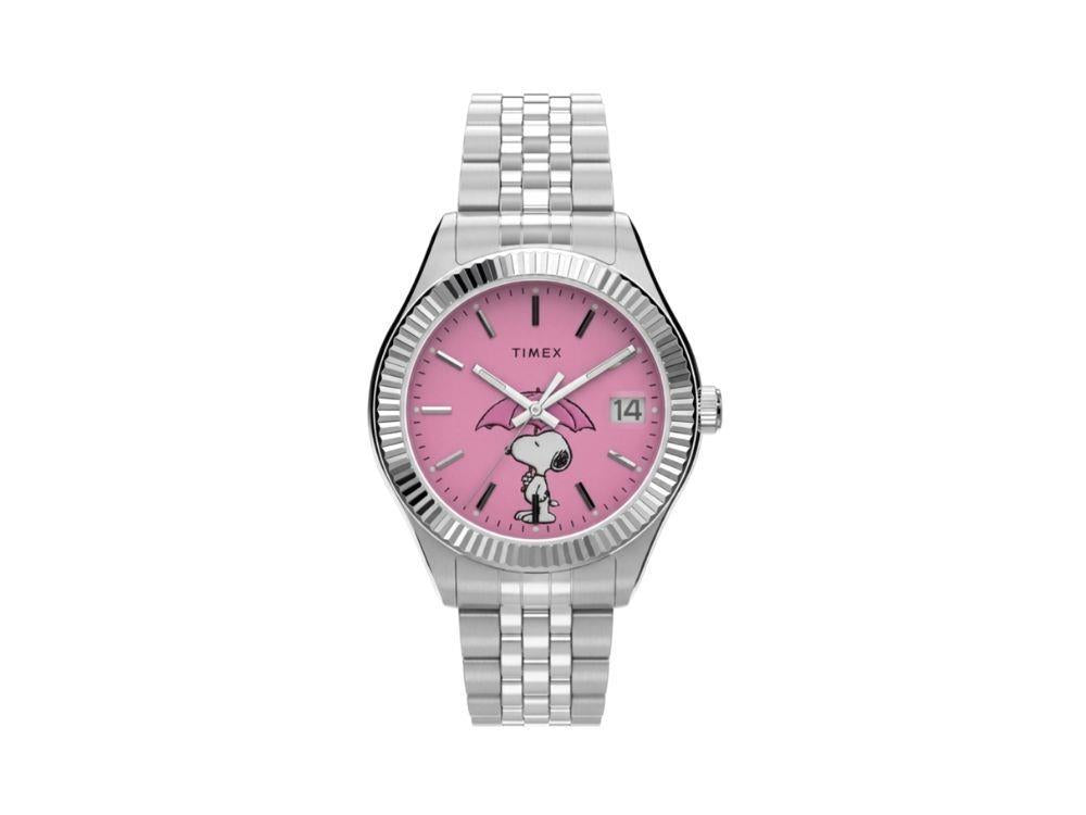 Timex Legacy Peanuts Snoopy Umbrella Quartz Watch, Pink, 34 mm, TW2Y85500