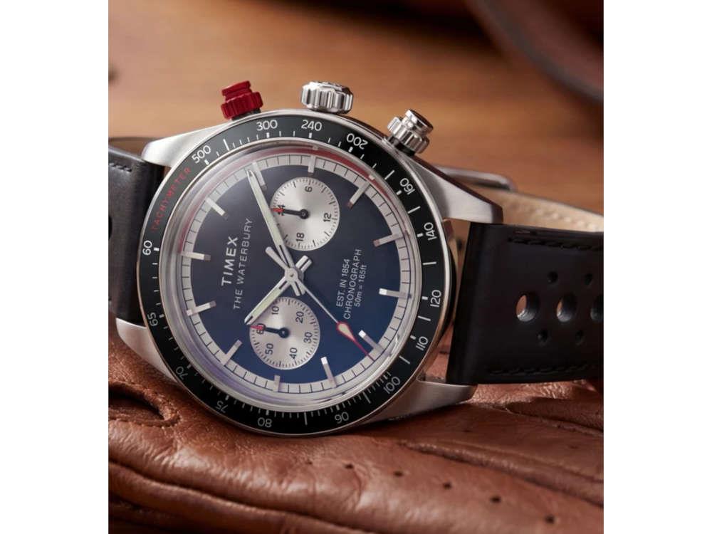 Timex The Waterbury Heritage Chronograph Quartz Watch, Black, 39 mm, TW2Y93300