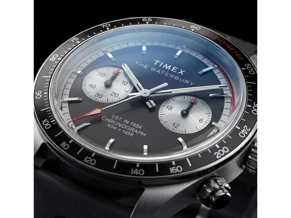 Timex The Waterbury Heritage Chronograph Quartz Watch, Black, 39 mm, TW2Y93300