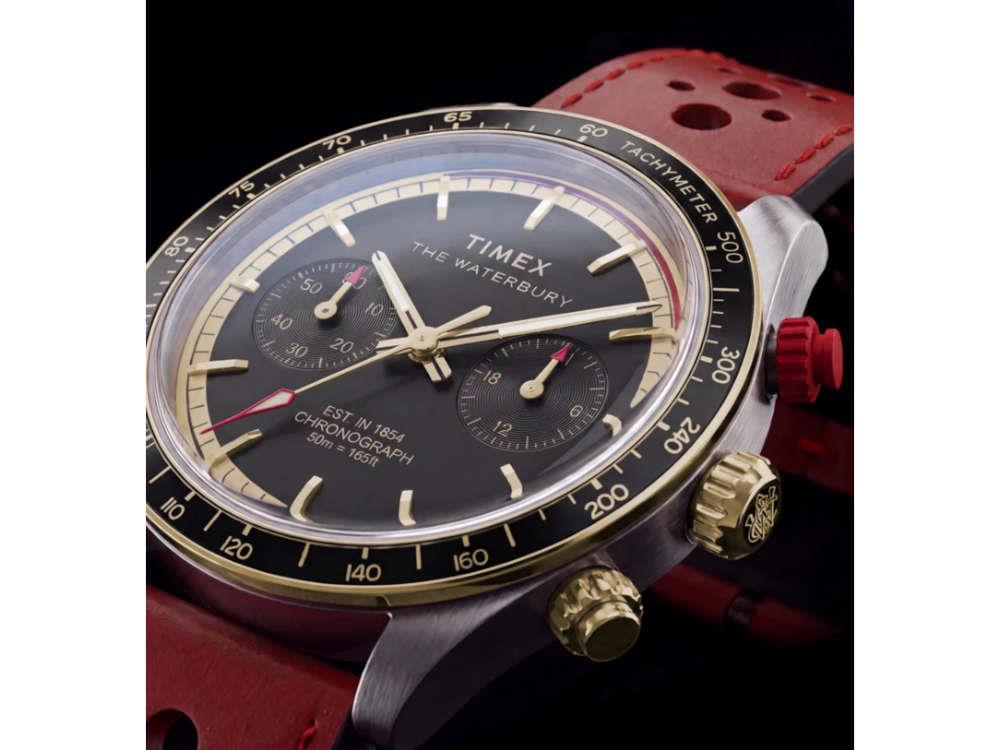 Timex The Waterbury Heritage Chronograph Quartz Watch, Black, 39 mm, TW2Y93400