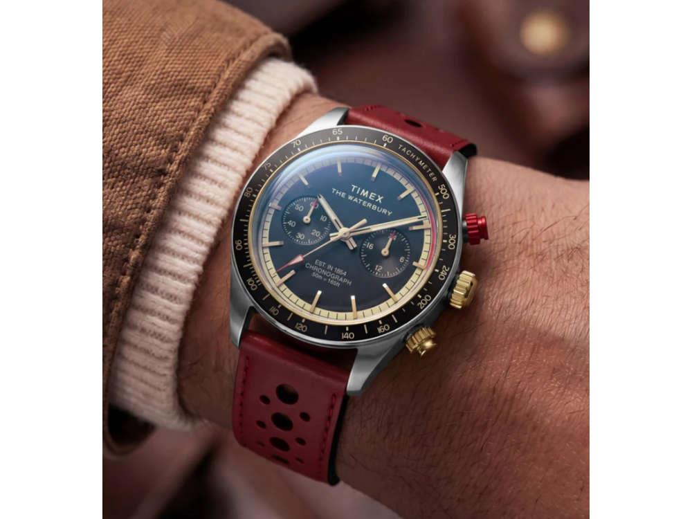 Timex The Waterbury Heritage Chronograph Quartz Watch, Black, 39 mm, TW2Y93400