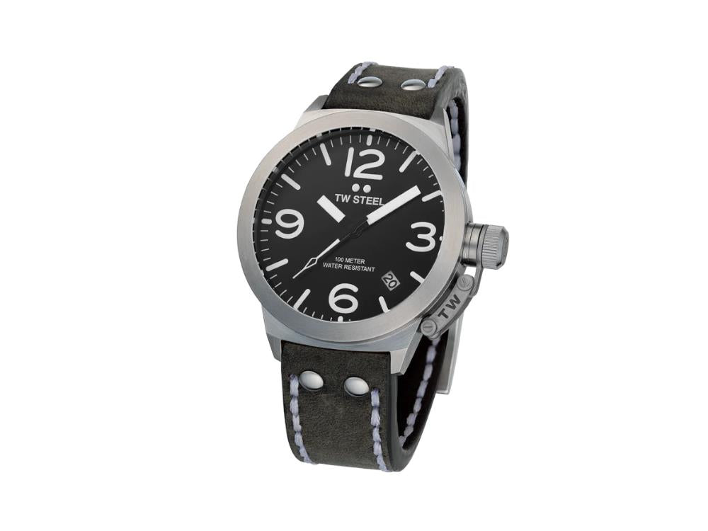 TW Steel Classic Canteen Quartz Watch, Grey, 45 mm, Leather strap, 10 atm, CS101