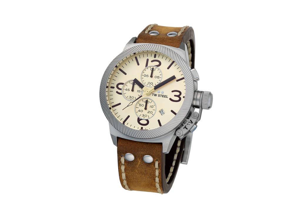 TW Steel Classic Canteen Quartz Watch, Beige, 45 mm, Leather, 10 atm, CS104