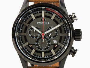 TW Steel Fast Lane Quartz Watch, Grey, 48 mm, Leather strap, 10 atm, SVS209