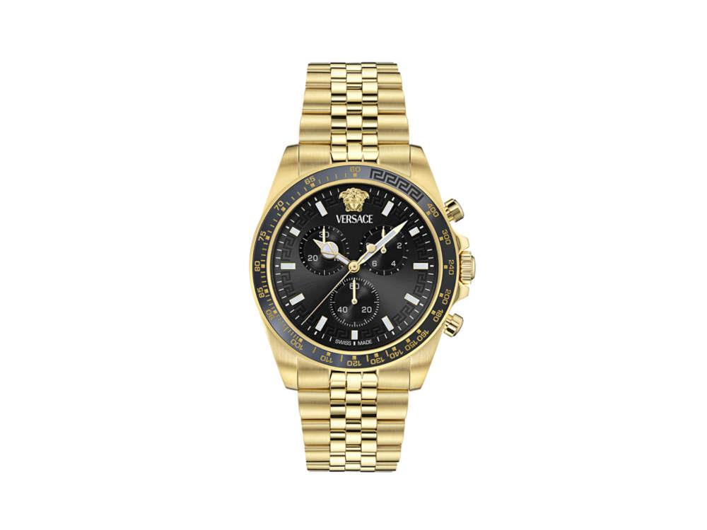 Versace Greca Chrono Wave Quartz Watch, PVD Gold, Black, 43 mm, VE0H00525