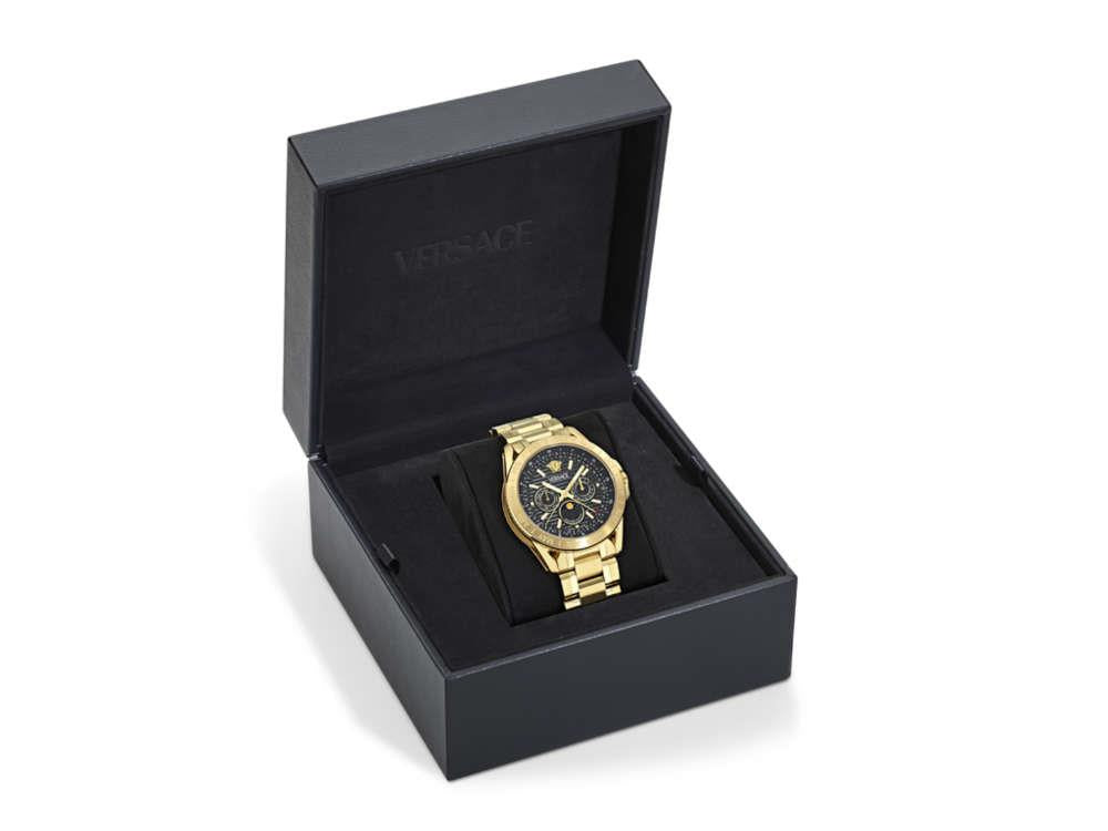 Versace V-Galaxy Moonphase Quartz Watch, PVD Gold, Black, 43 mm, VE0K00425