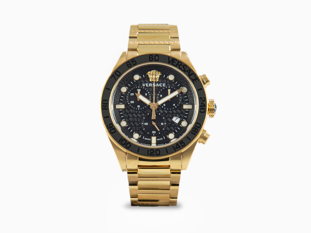 Versace Greca Dome Chrono Quartz Watch, PVD Gold, Black, 43 mm, VE6K00523