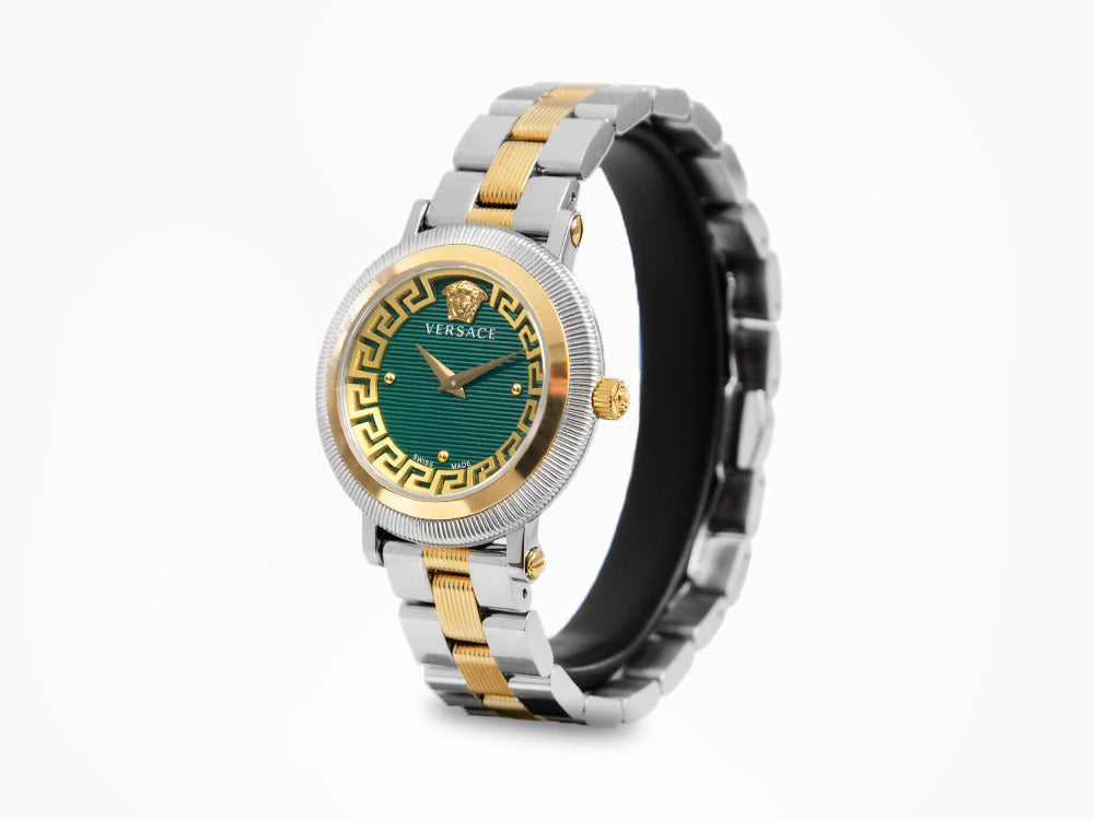 Versace Greca Flourish Quartz Watch, PVD Gold, Green, 35 mm, VE7F00523
