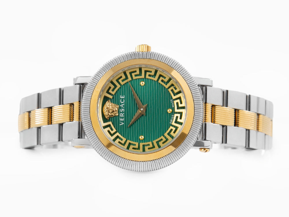 Versace Greca Flourish Quartz Watch, PVD Gold, Green, 35 mm, VE7F00523