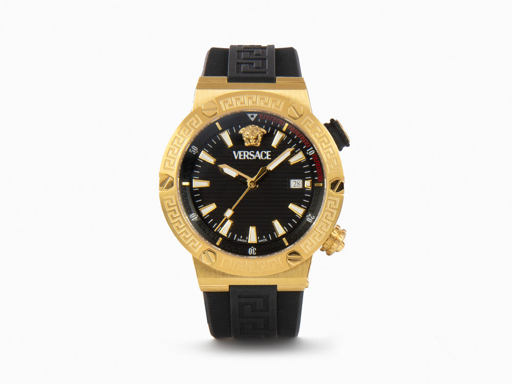 Versace Greca Logo Diver Quartz Watch, PVD Gold, Black, 43 mm, VE8G00324