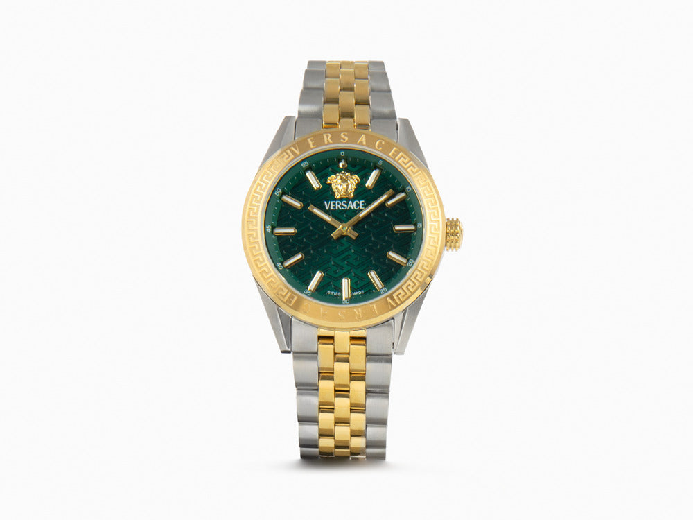 Versace V-Code Lady Quartz Watch, PVD Gold, Green, 36 mm, VE8I00424