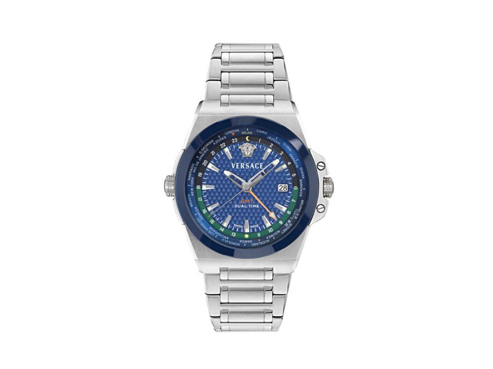 Versace Greca Reaction GMT Quartz Watch, Blue, 41 mm, VE8Y00126