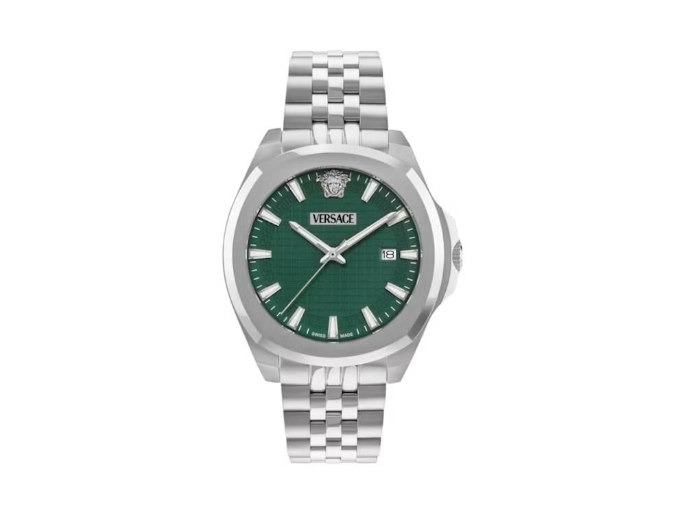 Versace Luxury 3 Hands Quartz Watch, Recycled Steel, Green, 42 mm, VEKKA0425