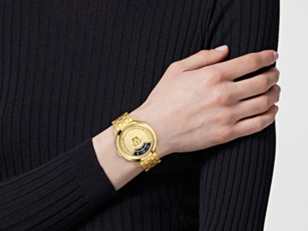 Versace Dylos 2.0 Quartz Watch, Recycled Steel, Golden, 39.5 mm, VEYR00326