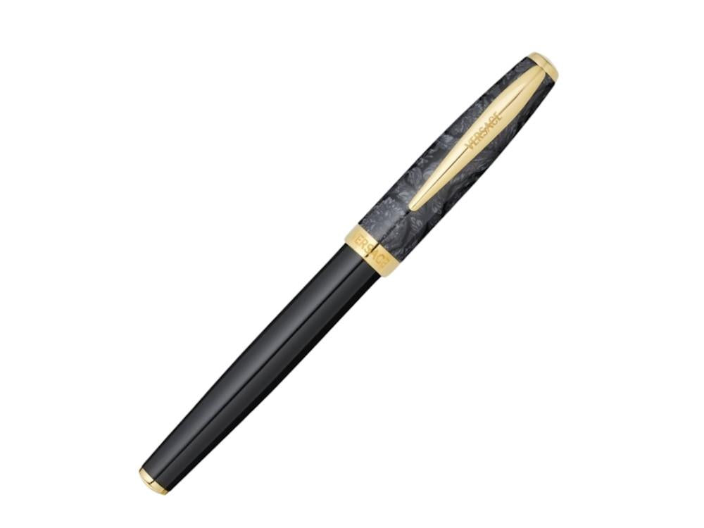 Versace Barocco Rollerball pen, Resin, Black, Gold plated, VRAD00224