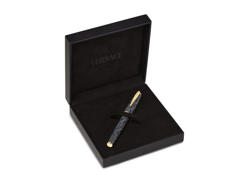 Versace + Notebook Barocco Rollerball pen, Resin, Black, Gold plated, VRAD00724