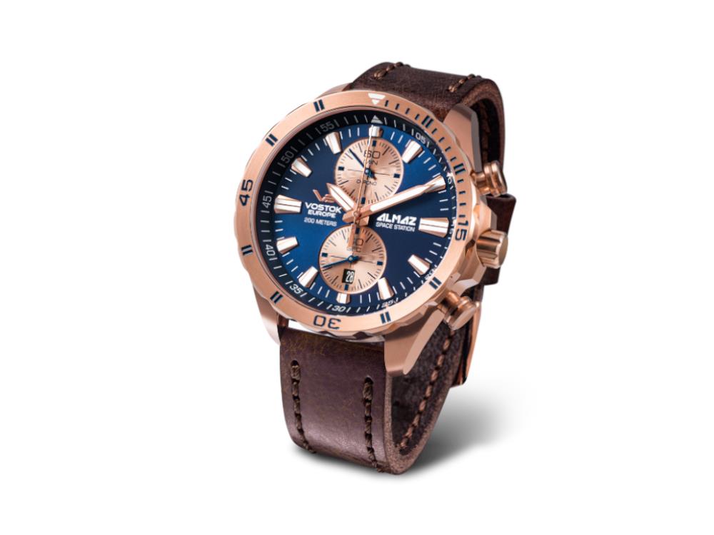 Vostok Europe Almaz Quartz Watch, PVD, Blue, 47 mm, Chronograph, 6S11-320B660