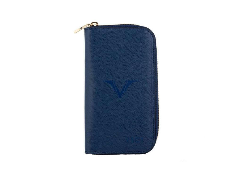 Visconti 3 Pen Case, Leather, Rigid, Zip, Blue, KL07-02