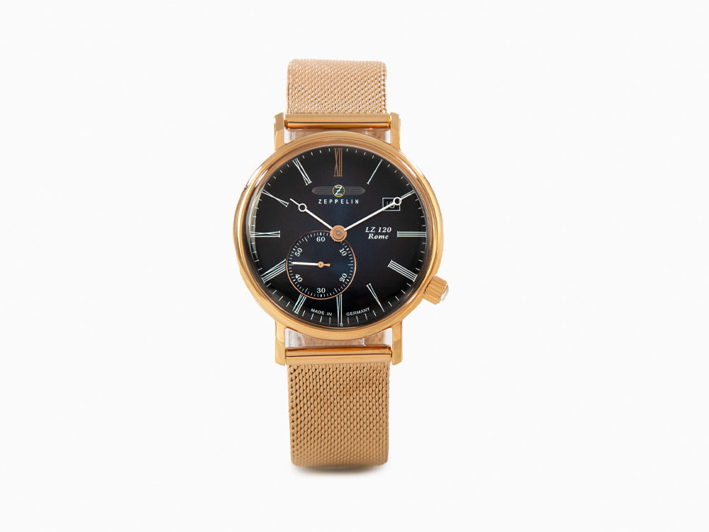 Zeppelin LZ120 Rome Lady Quartz Watch, PVD Rose Gold, Blue, 36 mm, 7137M-3