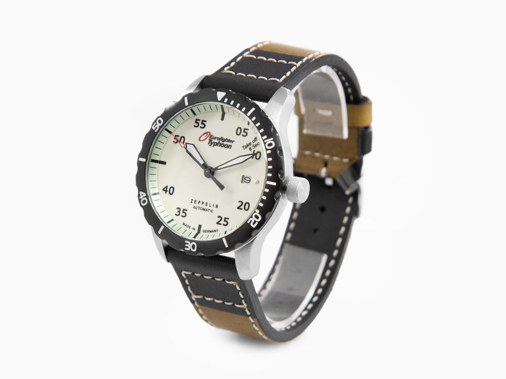 Zeppelin Eurofighter Automatic Watch, PVD, White, 43 mm, Day, Leather, 7268-5