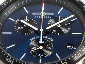 Zeppelin Night Cruise Quartz Watch, Blue, 42 mm, Chronograph, Day, 7288M-3