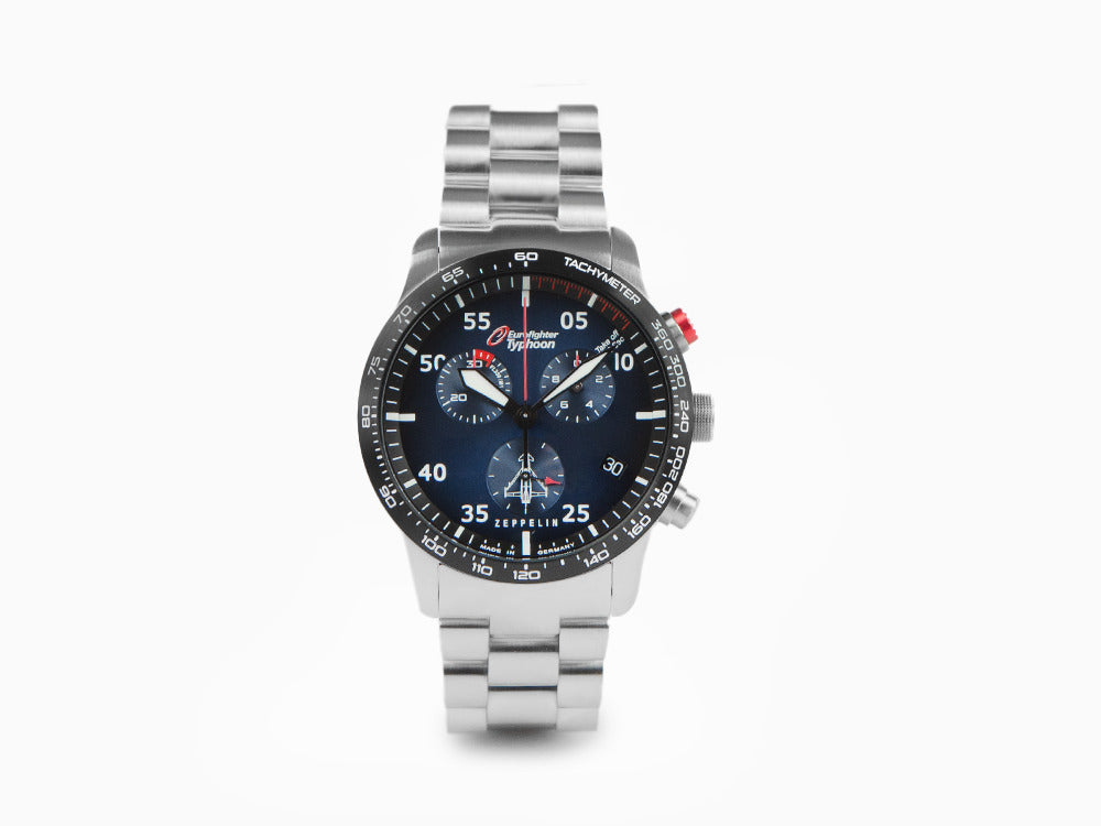 Set Zeppelin Eurofighter Quartz Watch, Blue, Day, Leather strap, 7298M-3