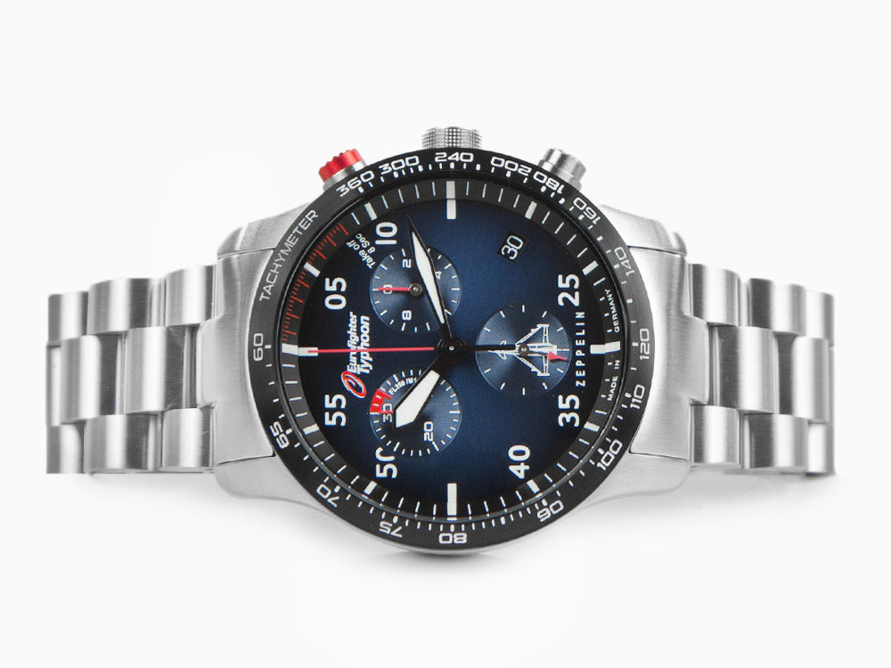 Set Zeppelin Eurofighter Quartz Watch, Blue, Day, Leather strap, 7298M-3