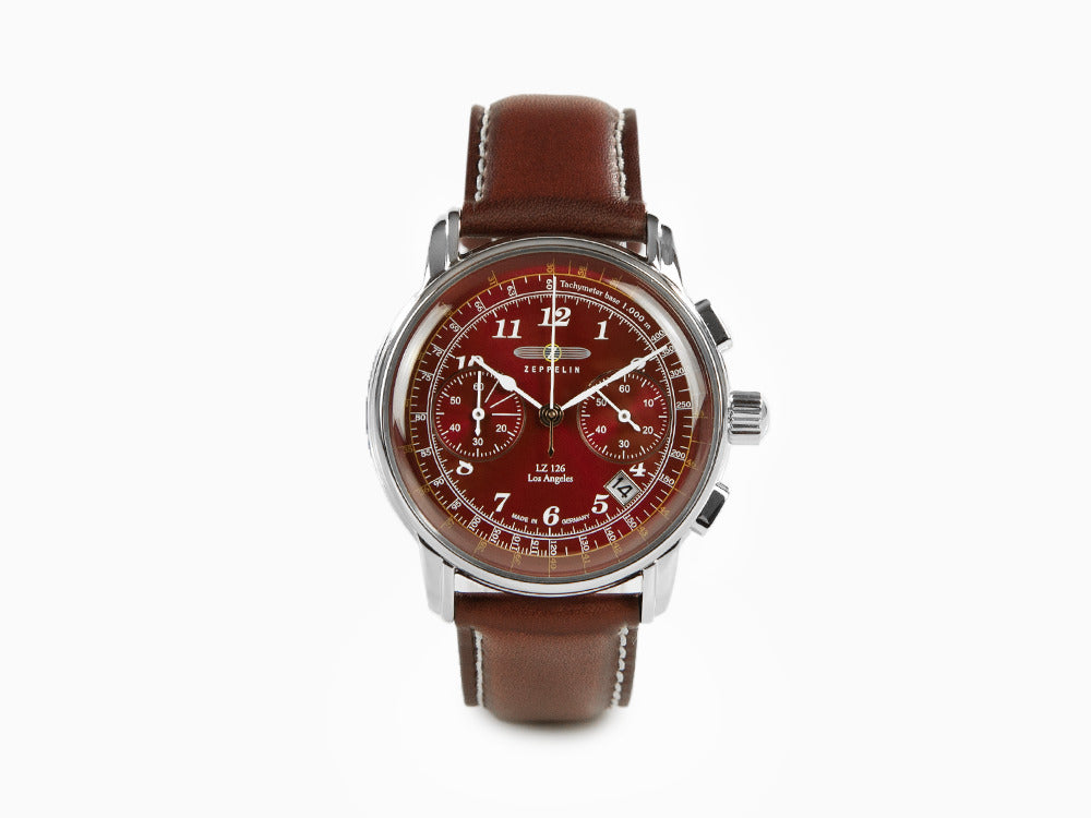 Zeppelin LZ126 Los Angeles Quartz Watch, Red, 42 mm, 7614-6