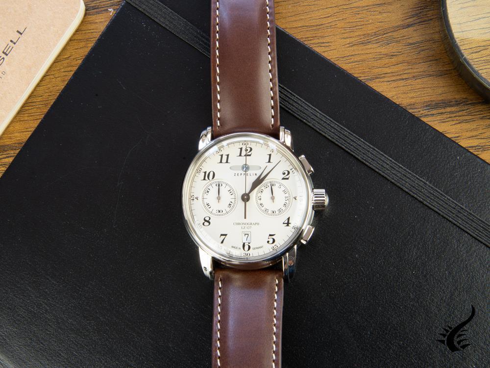 Zeppelin LZ 127 Graf Zeppelin Quartz Watch, Beige, 42 mm, Chronograph, 7678-5