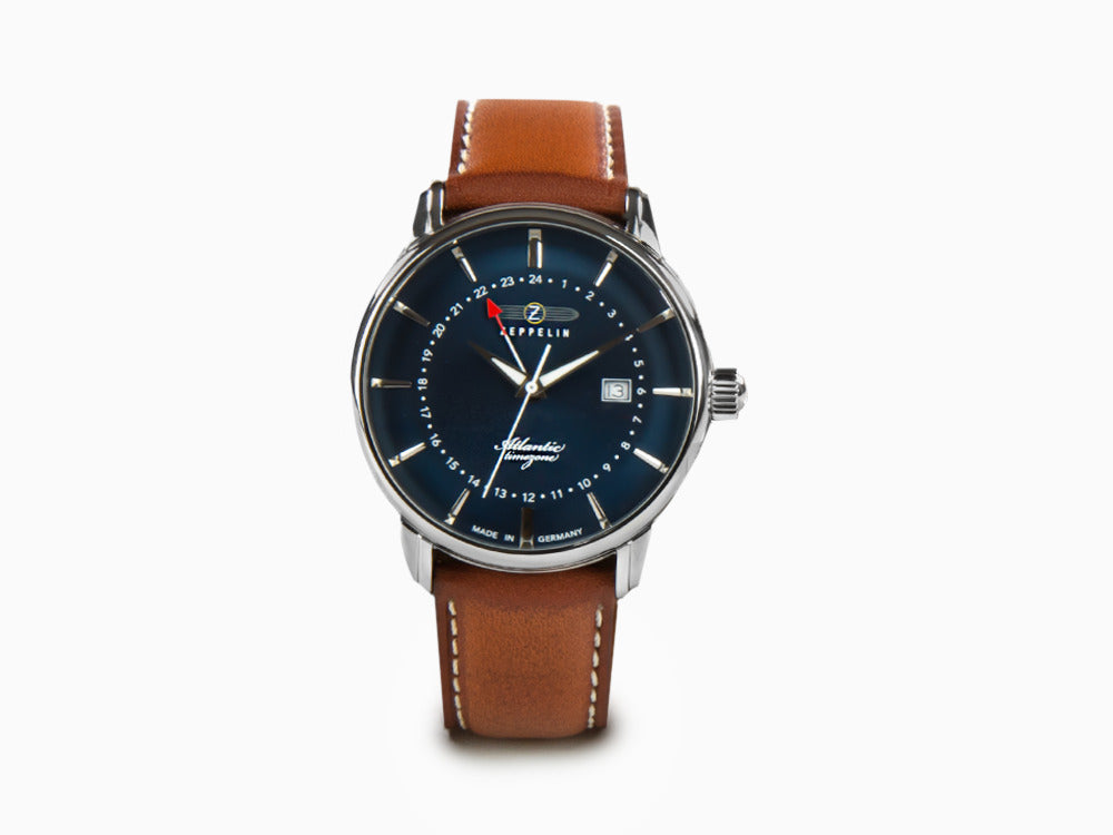 Zeppelin Atlantic Quartz Watch, Blue, 41 mm, Day, Leather strap, 8442-3