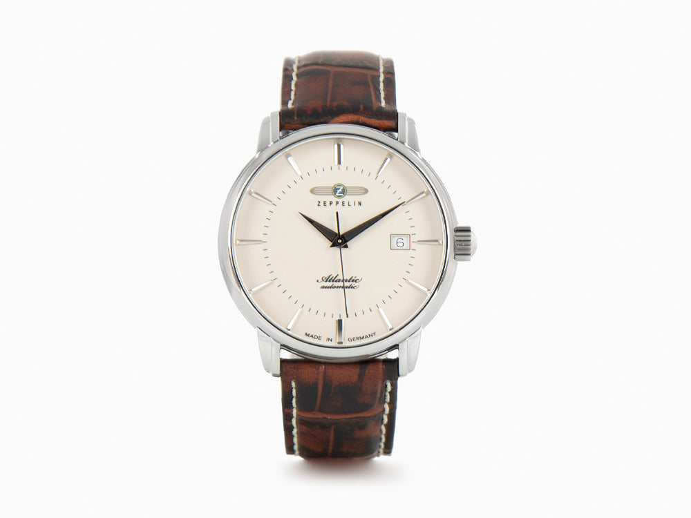 Zeppelin Atlantic Automatic Watch, Beige, 41 mm, Day, Leather strap, 8452-5