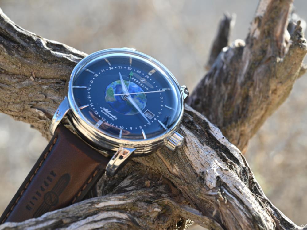 Zeppelin Atlantic GMT Automatic Watch, Blue, 42 mm, Day, Leather strap, 8468-3