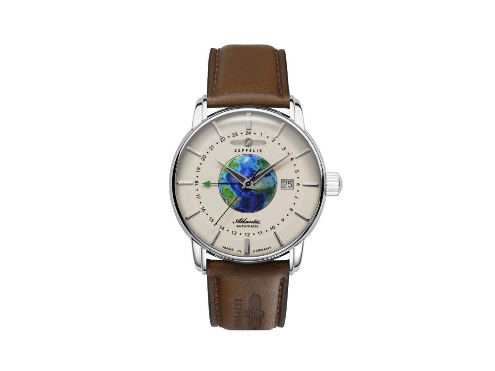 Zeppelin Atlantic GMT Automatic Watch, Beige, 42 mm, Day, Leather strap, 8468-5