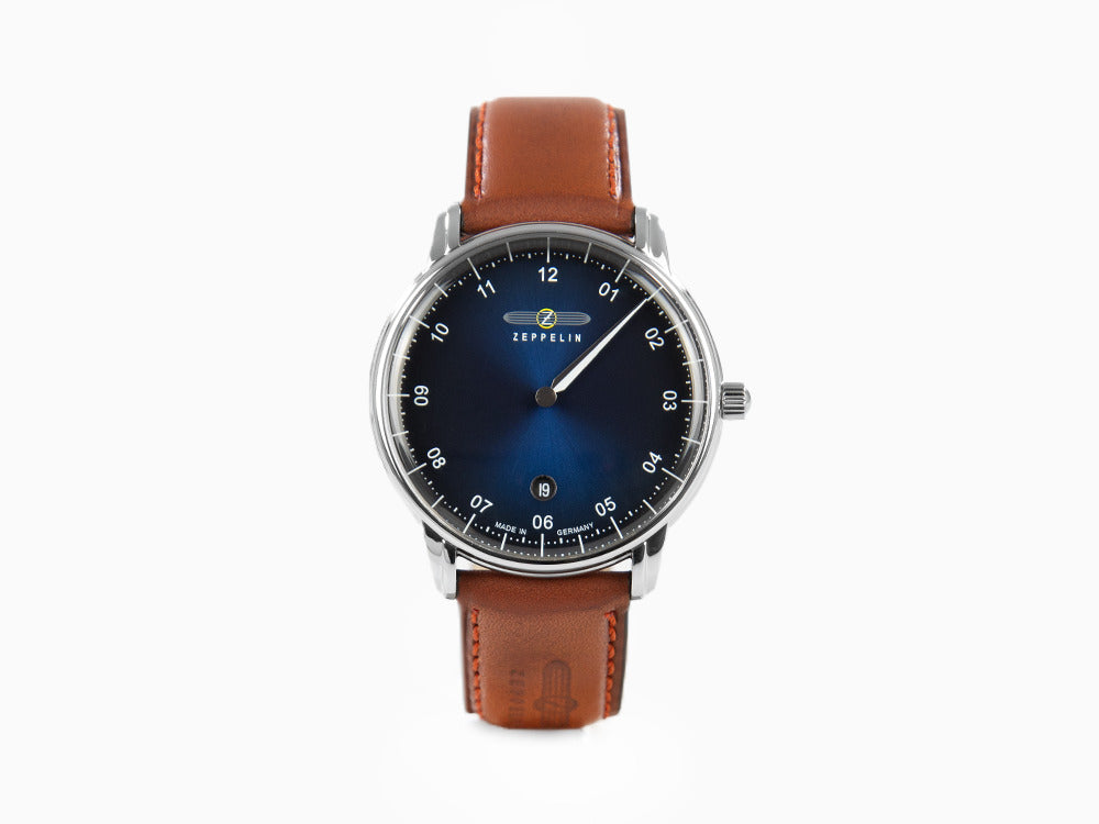 Zeppelin Captain Line Quartz Watch, Blue, 41 mm, Day, Leather strap, 8642-3