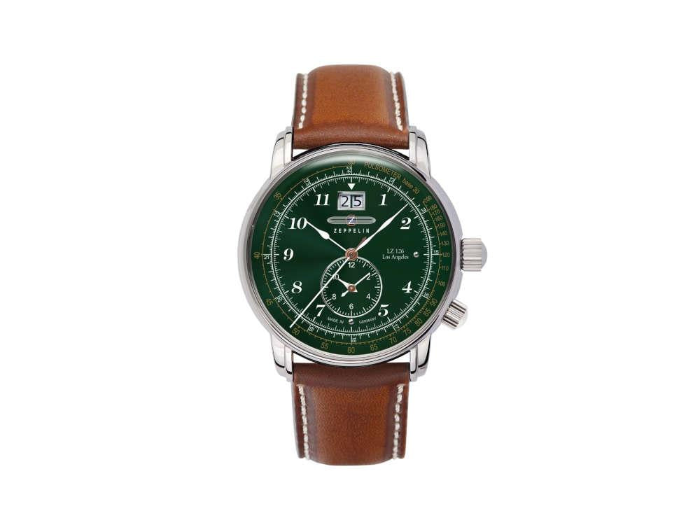 Zeppelin LZ126 Los Angeles Quartz Watch, Green, 42 mm, Pulsemeter, 8644-4