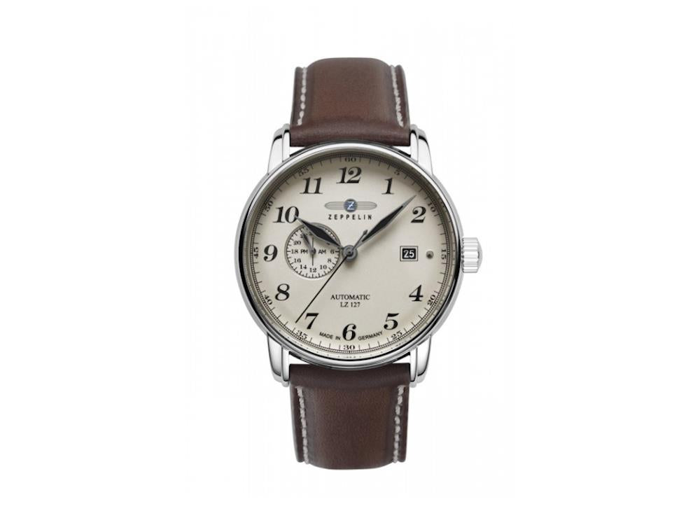 Zeppelin LZ 127 Graf Zeppelin Automatic Watch, White,40 mm,Leather strap, 8668-4